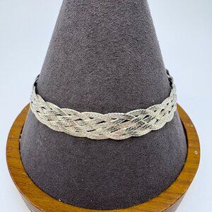 Sterling Silver 925 Braided Herringbone Link Chain Bracelet Size 7.25" Length